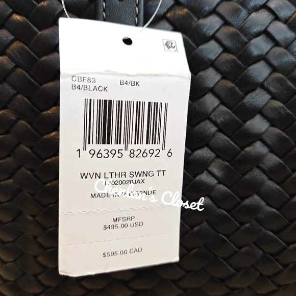 Coach Black Woven Leather Swing Tote Carryall Shoulder Bag Purse - Picture 11 of 13